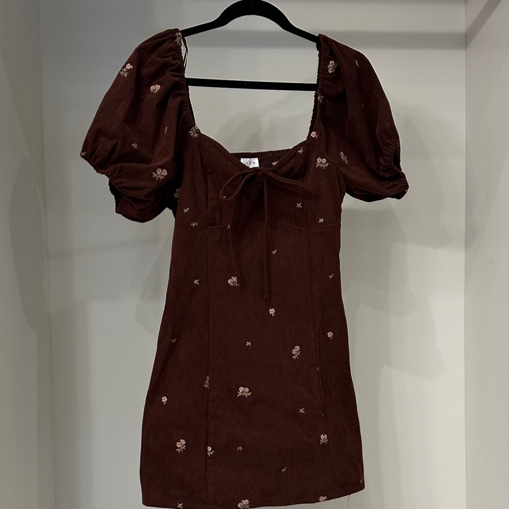LELIS small brown corduroy floral dress. Like new